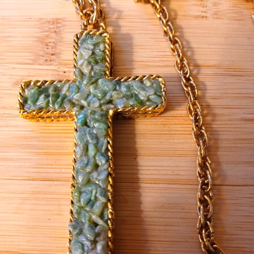 Large Green Cross Pendant Necklace